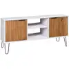 Image de Meuble Tv New York Blanc Et Naturel Bois De Pin Massif Vidaxl