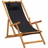 Image de Chaise Pliable De Plage Bois D'eucalyptus Solide Et Tissu Noir Vidaxl