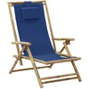 Image de Chaise De Relaxation Inclinable Bleu Marine Bambou Et Tissu Vidaxl