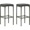 Image de Tabourets De Bar Avec Coussins Lot De 2 Gris Résine Tressée Vidaxl