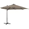 Image de Parasol De Jardin En Porte-à-faux Et Mât Et Lumières Led Taupe Vidaxl