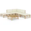 Image de vidaXL Salon de jardin 6 pcs avec coussins blanc crème bambou 3058187