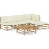 Image de vidaXL Salon de jardin 5 pcs avec coussins blanc crème bambou 3058191