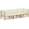 Image de vidaXL Salon de jardin 3 pcs avec coussins blanc crème bambou 3058203