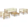 Image de vidaXL Salon de jardin 5 pcs avec coussins blanc crème bambou 3058207
