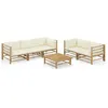 Image de vidaXL Salon de jardin 6 pcs avec coussins blanc crème bambou 3058209
