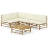 Image de vidaXL Salon de jardin 5 pcs avec coussins blanc crème bambou 3058241