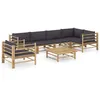 Image de vidaXL Salon de jardin 7 pcs avec coussins gris foncé bambou