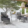 Image de Ensemble De Bistro Jardin 5pcs Résine Tressée Verre Trempé Gris Vidaxl