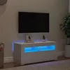 Image de vidaXL Meuble TV avec éclairage LED Blanc 90x35x40 cm Panneaux de bois Support TV jusqu’à 40 Buffet bas avec étagères 804319