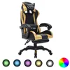 Image de Fauteuil De Jeux Vidéo Avec Led Rvb Doré Et Noir Similicuir Vidaxl