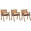 Image de Chaises À Manger De Jardin Avec Coussins Lot De 3 Acacia Massif Vidaxl