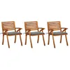 Image de Chaises À Manger De Jardin Avec Coussins Lot De 3 Acacia Massif Vidaxl