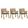Image de Chaises À Manger De Jardin Avec Coussins Lot De 3 Acacia Massif Vidaxl