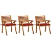 Image de Chaises À Manger De Jardin Avec Coussins Lot De 3 Acacia Massif Vidaxl