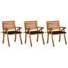 Image de Chaises À Manger De Jardin Avec Coussins Lot De 3 Acacia Massif Vidaxl