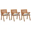 Image de Chaises À Manger De Jardin Avec Coussins Lot De 3 Acacia Massif Vidaxl
