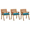 Image de Chaises À Manger De Jardin Avec Coussins Lot De 3 Acacia Massif Vidaxl