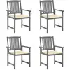 Image de Chaises De Jardin Et Coussins Lot De 4 Gris Bois Acacia Massif Vidaxl