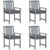 Image de Chaises De Jardin Et Coussins Lot De 4 Gris Bois Acacia Massif Vidaxl