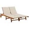 Image de Chaise Longue De Jardin 2 Places Avec Coussins Acacia Solide Vidaxl