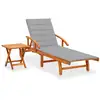 Image de Chaise Longue De Jardin Avec Table Et Coussin Bois D'acacia Vidaxl