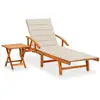 Image de Chaise Longue De Jardin Avec Table Et Coussin Bois D'acacia Vidaxl