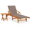 Image de Chaise Longue De Jardin Avec Table Et Coussin Bois D'acacia Vidaxl