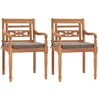 Image de Chaises Batavia Lot De 2 Avec Coussins Gris Foncé Bois De Teck Vidaxl