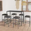 Image de Ensemble De Bar De Jardin 7 Pcs Et Coussins Résine Tressée Gris Vidaxl