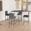 Image de Ensemble De Bar De Jardin 5 Pcs Et Coussins Résine Tressée Gris Vidaxl