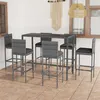 Image de Ensemble De Bar De Jardin 7 Pcs Et Coussins Résine Tressée Gris Vidaxl