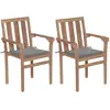 Image de Chaises De Jardin Lot De 2 Et Coussins Gris Bois De Teck Massif Vidaxl