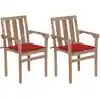 Image de Chaises De Jardin Lot De 2 Et Coussins Rouge Bois Teck Massif Vidaxl