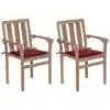 Image de Chaises De Jardin Lot De 2 Coussins Rouge Bordeaux Teck Massif Vidaxl