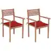Image de Chaises De Jardin Lot De 2 Et Coussins Rouge Bois Teck Massif Vidaxl