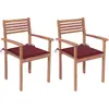 Image de Chaises De Jardin Lot De 2 Avec Coussins Bordeaux Teck Massif Vidaxl