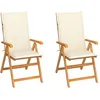 Image de Chaises De Jardin Lot De 2 Et Coussins Crème Bois Teck Massif Vidaxl