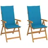 Image de Chaises De Jardin Lot De 2 Et Coussins Bleu Bois De Teck Vidaxl