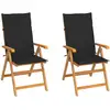 Image de Chaises De Jardin Lot De 2 Et Coussins Noir Bois De Teck Massif Vidaxl