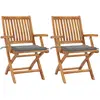 Image de Chaises De Jardin Lot De 2 Et Coussins Gris Bois De Teck Massif Vidaxl