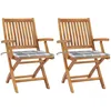 Image de Chaises De Jardin Lot De 2 Avec Coussins À Carreaux Gris Teck Vidaxl