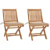 Image de Chaises De Jardin Lot De 2 Et Coussins Beige Bois Teck Massif Vidaxl