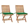 Image de Chaises De Jardin Lot De 2 Et Coussins Vert Bois De Teck Massif Vidaxl