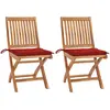 Image de Chaises De Jardin Lot De 2 Et Coussins Rouge Bois Teck Massif Vidaxl