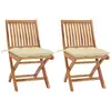 Image de Chaises De Jardin Lot De 2 Et Coussins Blanc Crème Teck Massif Vidaxl