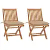 Image de Chaises De Jardin Lot De 2 Et Coussins Beige Bois Teck Massif Vidaxl