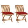 Image de Chaises De Jardin Lot De 2 Et Coussins Rouge Bois Teck Massif Vidaxl