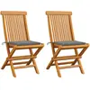 Image de Chaises De Jardin Et Coussins Gris Lot De 2 Bois De Teck Massif Vidaxl