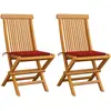 Image de Chaises De Jardin Et Coussins Rouge Lot De 2 Bois Teck Massif Vidaxl